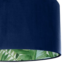Load image into Gallery viewer, Navy blue velvet with green leaf lampshade