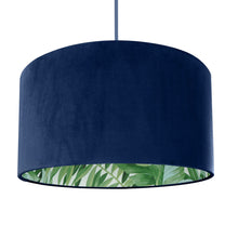 Load image into Gallery viewer, Navy blue velvet with green leaf lampshade