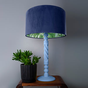 Navy blue velvet with green leaf lampshade