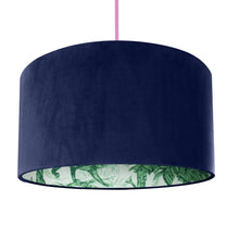 Load image into Gallery viewer, Palm leaf with navy blue velvet lampshade