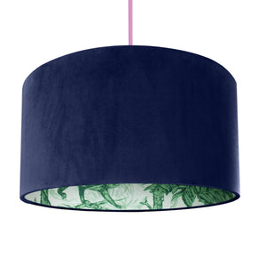 Palm leaf with navy blue velvet lampshade