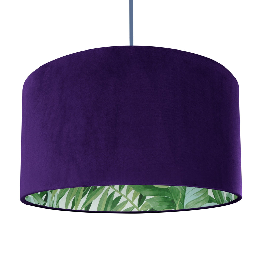 Purple velvet with green leaf lampshade