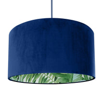 Load image into Gallery viewer, Royal blue velvet with green leaf lampshade