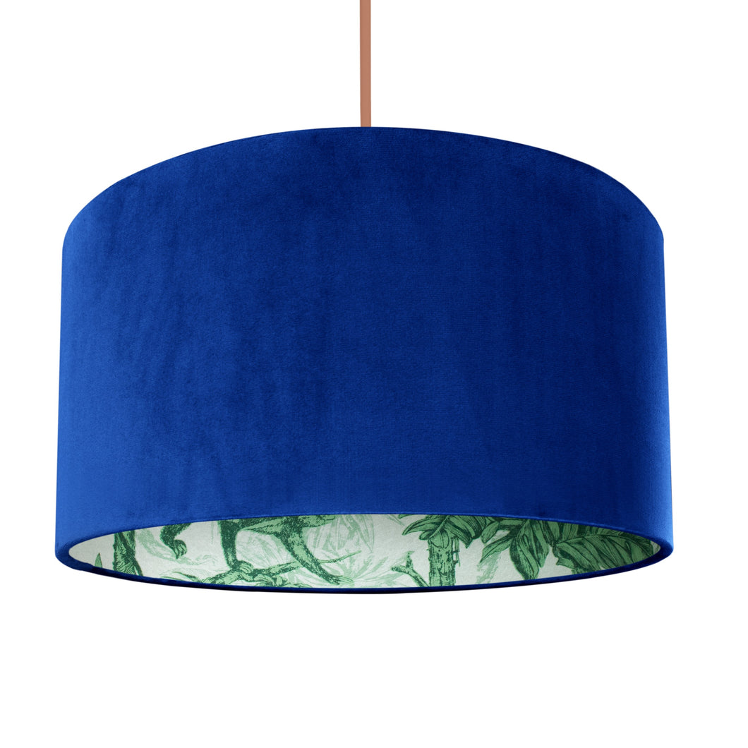 Palm leaf with royal blue velvet lampshade
