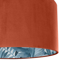 Load image into Gallery viewer, Rust orange velvet with blue leaf lampshade