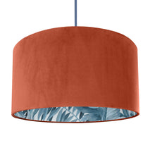 Load image into Gallery viewer, Rust orange velvet with blue leaf lampshade