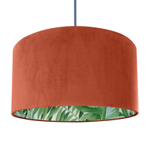 Load image into Gallery viewer, Rust orange velvet with green leaf lampshade
