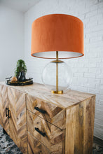 Load image into Gallery viewer, Rust orange velvet with opaque white liner lampshade
