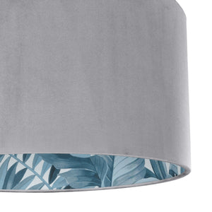 Soft grey velvet with blue leaf lampshade
