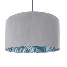 Load image into Gallery viewer, Soft grey velvet with blue leaf lampshade