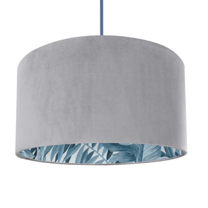 Soft grey velvet with blue leaf lampshade