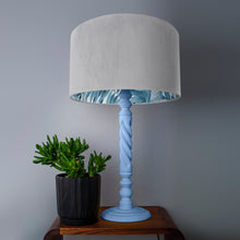Load image into Gallery viewer, Soft grey velvet with blue leaf lampshade