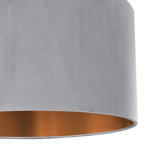 Soft grey velvet with brushed copper liner