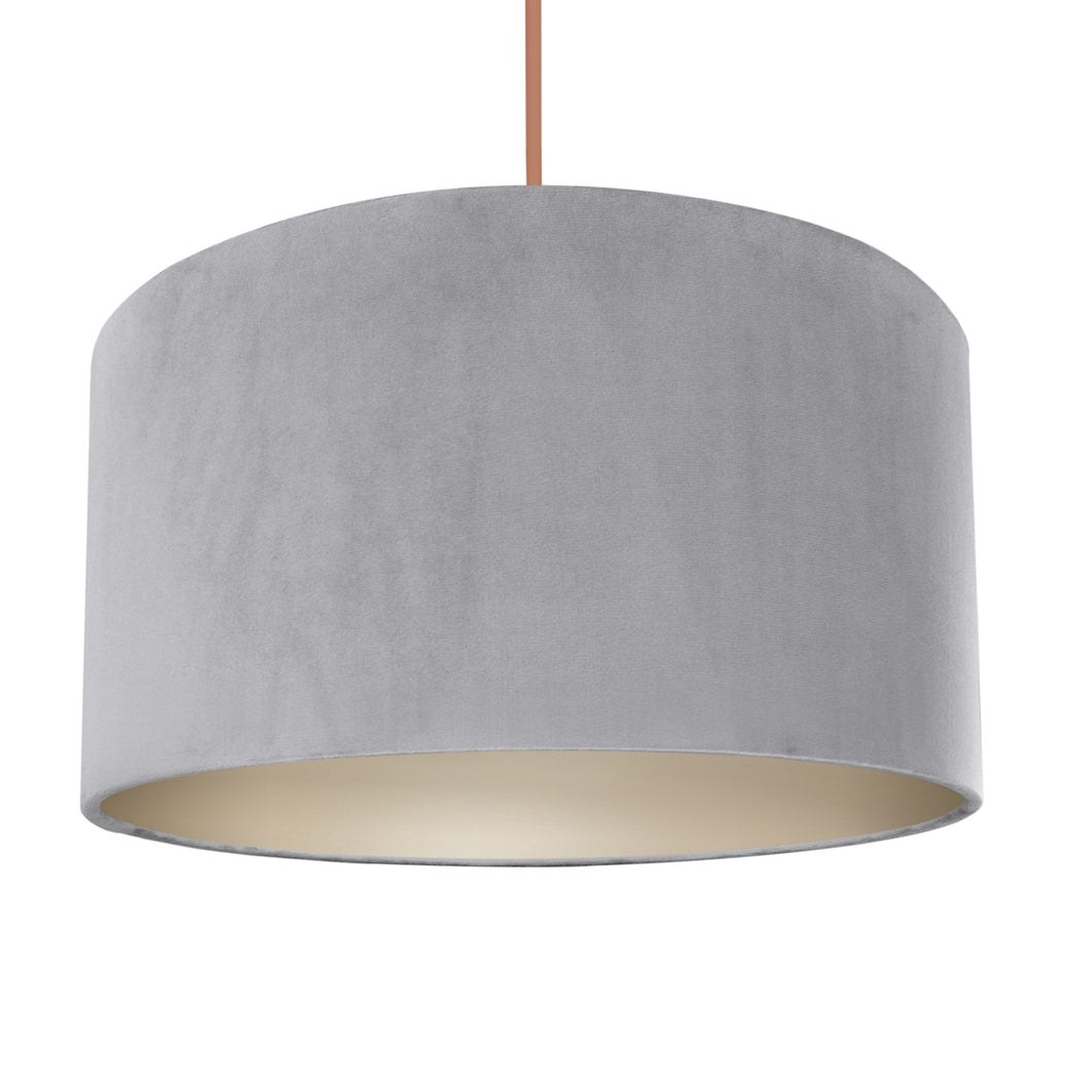Soft grey velvet with champagne liner lampshade