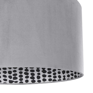 Soft grey velvet with monochrome dot lampshade