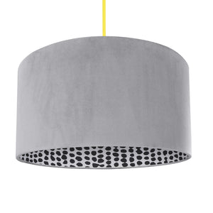 Soft grey velvet with monochrome dot lampshade