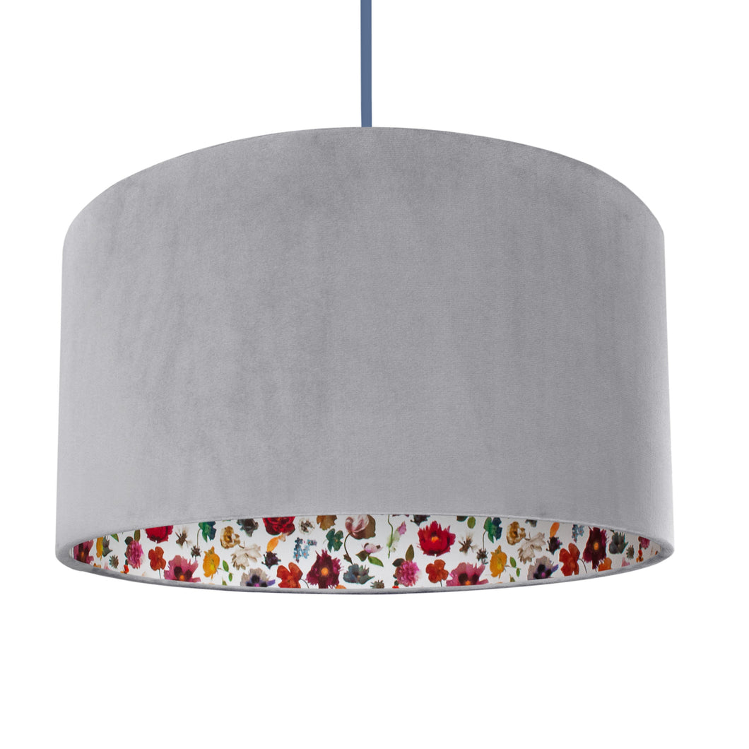 Liberty of London Floral Edit with soft grey velvet lampshade