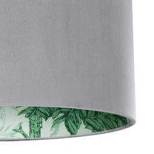 Load image into Gallery viewer, Palm leaf with soft grey velvet lampshade