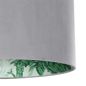 Palm leaf with soft grey velvet lampshade