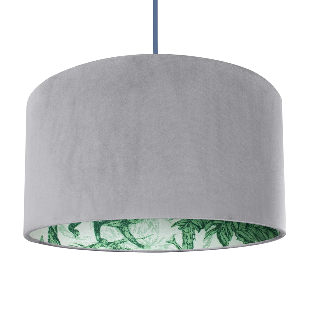 Palm leaf with soft grey velvet lampshade