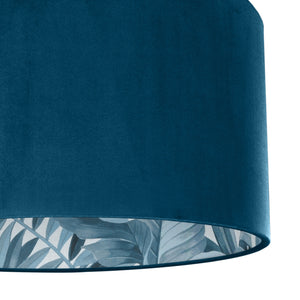 Teal velvet with blue leaf lampshade