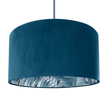 Teal velvet with blue leaf lampshade