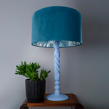 Load image into Gallery viewer, Teal velvet with blue leaf lampshade