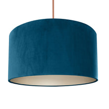 Load image into Gallery viewer, Teal velvet with champagne liner lampshade