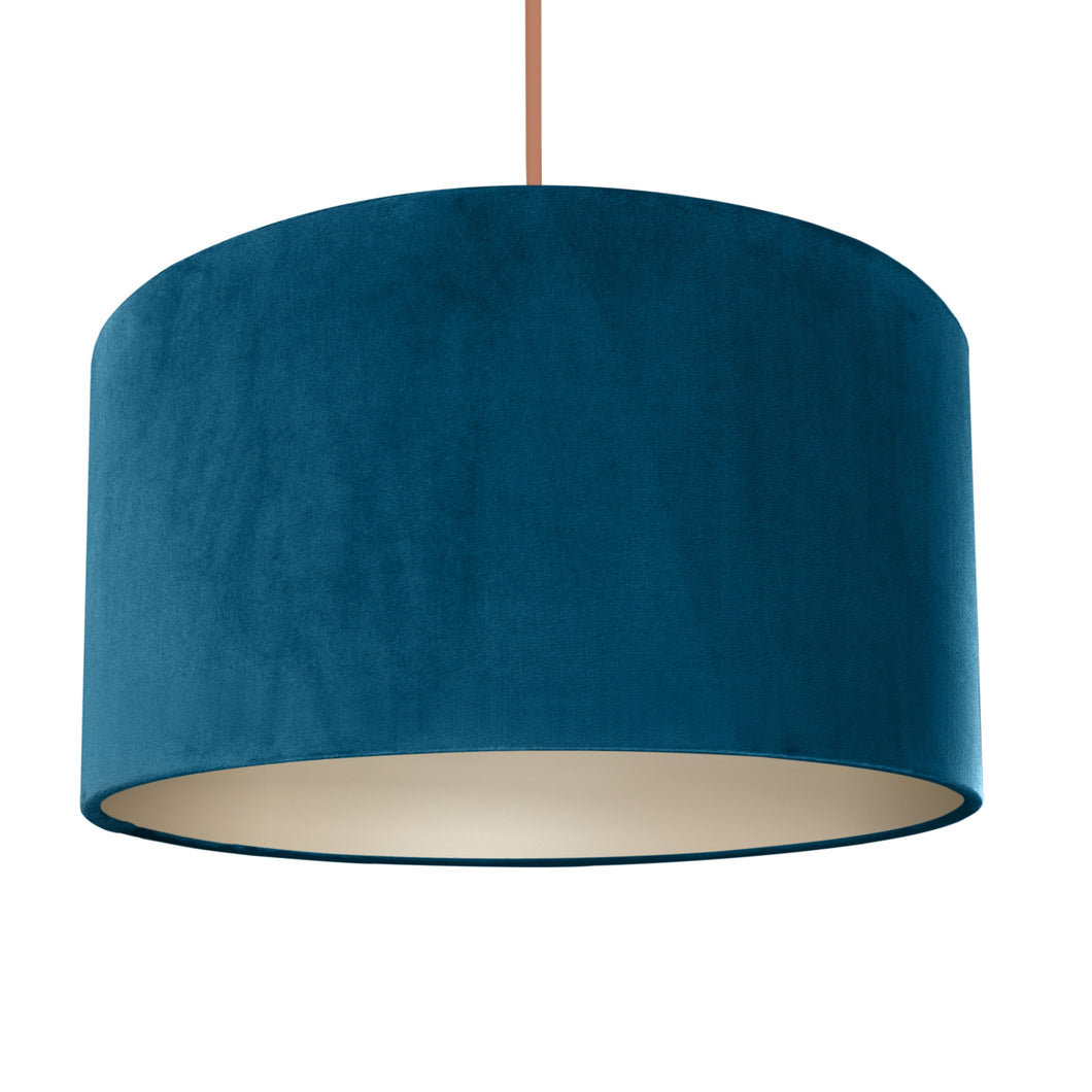 Teal velvet with champagne liner lampshade