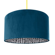 Load image into Gallery viewer, Teal velvet with monochrome dot lampshade