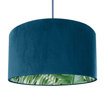 Load image into Gallery viewer, Teal velvet with green leaf lampshade