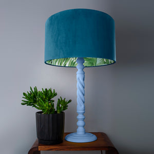 Teal velvet with green leaf lampshade
