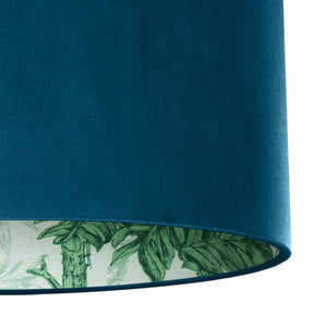Palm leaf with teal velvet lampshade
