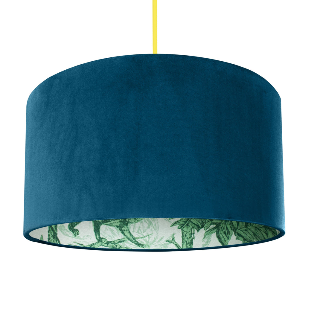 Palm leaf with teal velvet lampshade