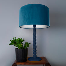 Load image into Gallery viewer, Teal velvet with opaque white liner lampshade