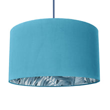 Load image into Gallery viewer, Turquoise velvet with blue leaf lampshade