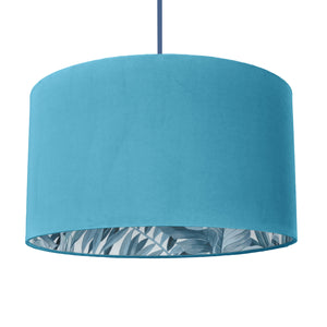 Turquoise velvet with blue leaf lampshade