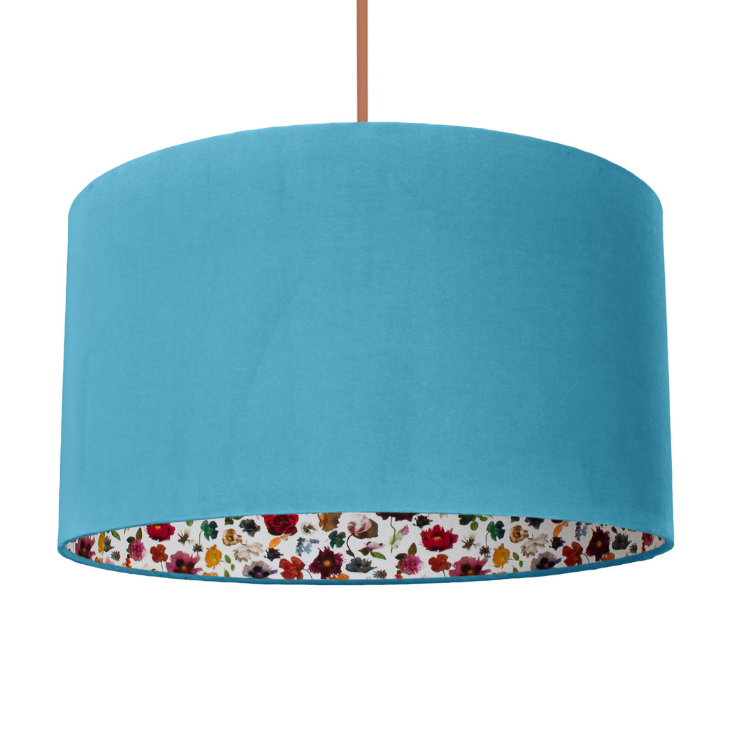 Liberty of London Floral Edit with turquoise velvet lampshade