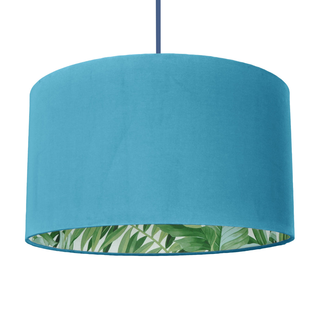 Turquoise velvet with green leaf lampshade