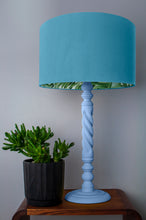 Load image into Gallery viewer, Turquoise velvet with green leaf lampshade
