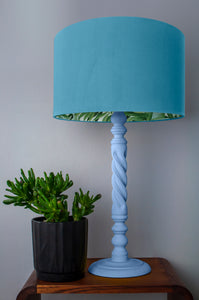 Turquoise velvet with green leaf lampshade