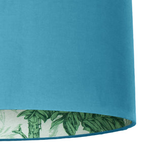 Palm leaf with turquoise velvet lampshade