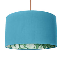 Load image into Gallery viewer, Palm leaf with turquoise velvet lampshade