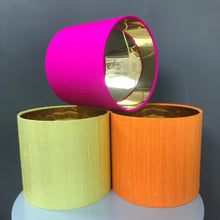 Load image into Gallery viewer, Tangerine silk lampshade with mirror gold liner